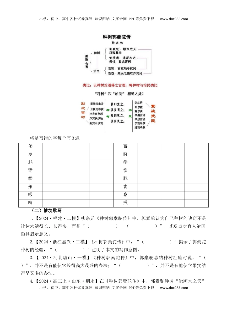 高考语文复习 第17篇   《种树郭橐驼传》（原卷版）.docx