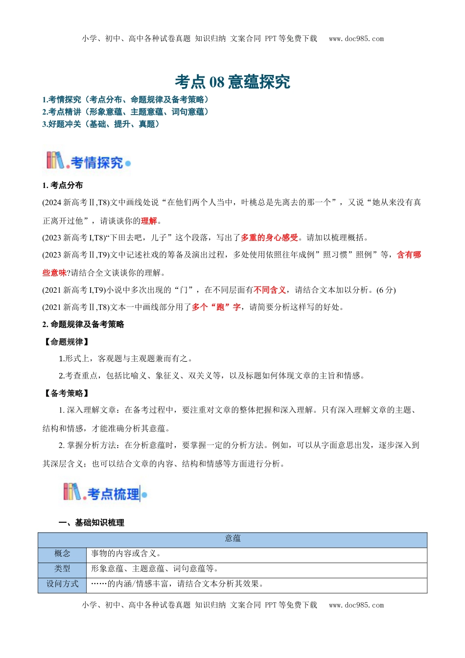 高考语文复习 考点08 意蕴探究-备战2025年高考语文一轮复习考点帮（新高考通用）（解析版）.docx