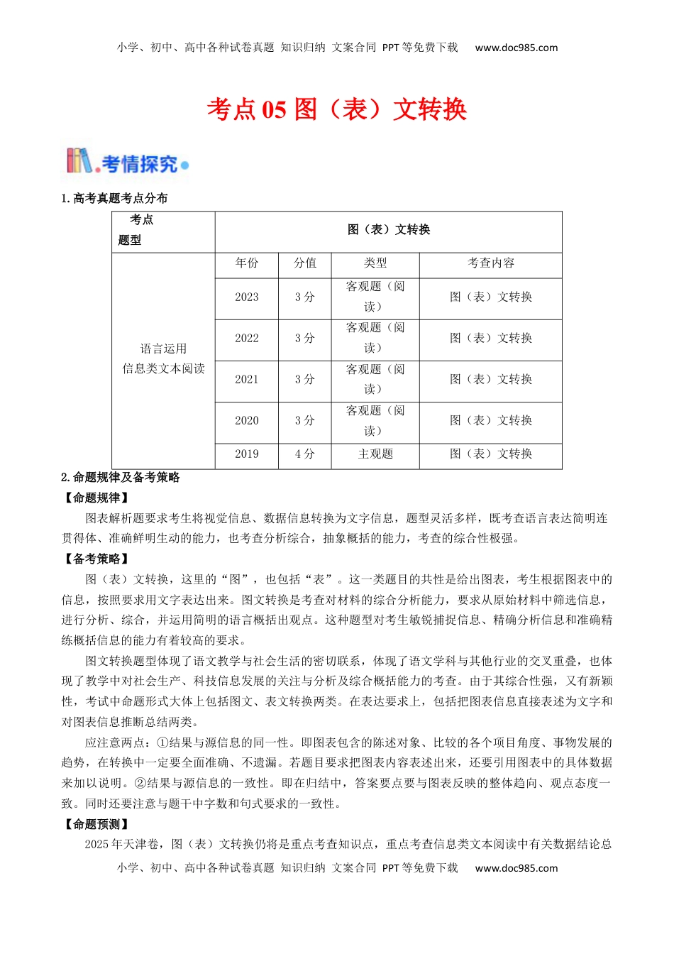 高考语文复习 考点05 图（表）文转换-备战2025年高考语文一轮复习考点帮（天津专用）（解析版）.docx