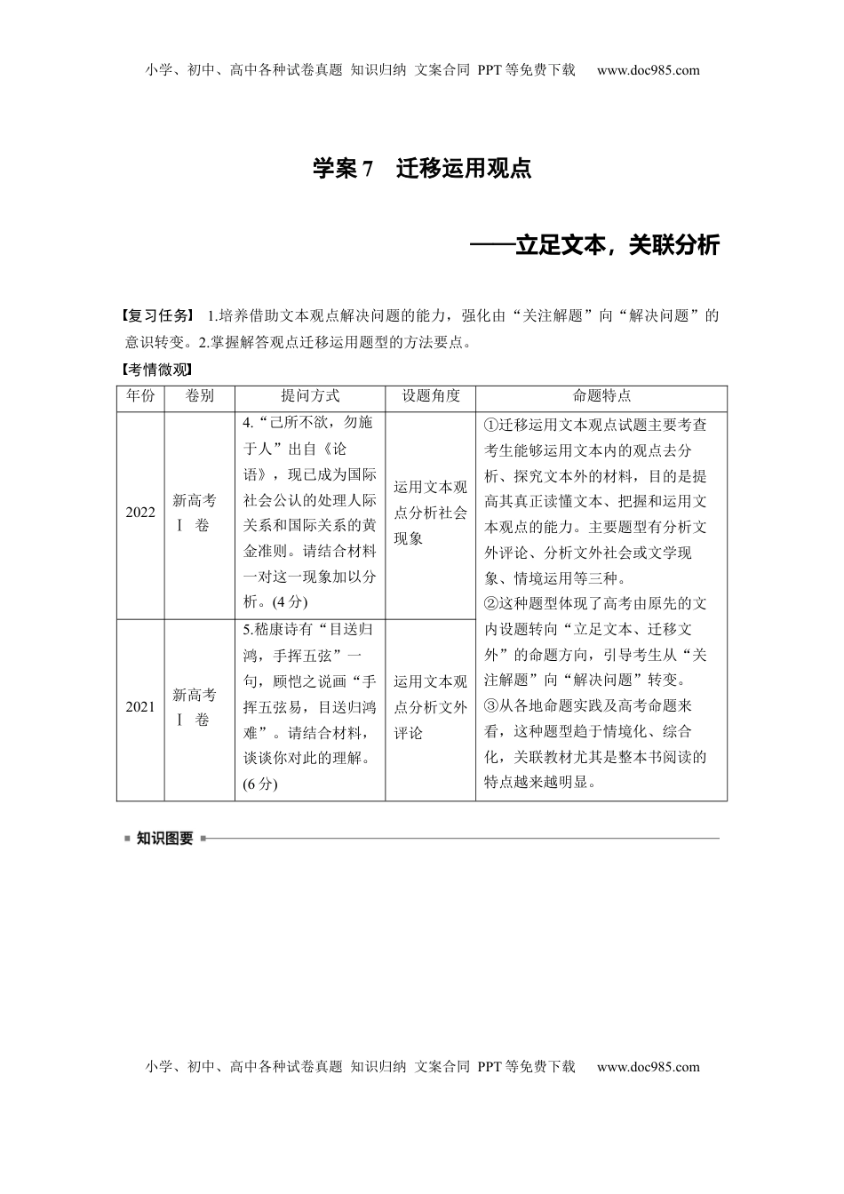 高考语文复习 板块一　学案7　迁移运用观点——立足文本，关联分析.docx