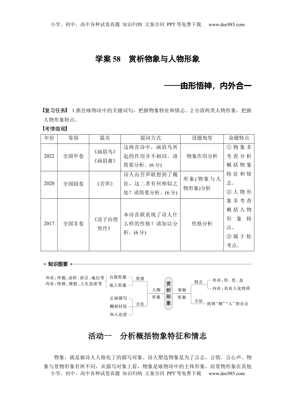 高考语文复习 板块六　学案58　赏析物象与人物形象——由形悟神，内外合一.docx