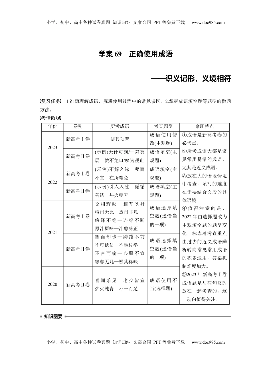 高考语文复习 板块八　学案69　正确使用成语——识义记形，义境相符.docx