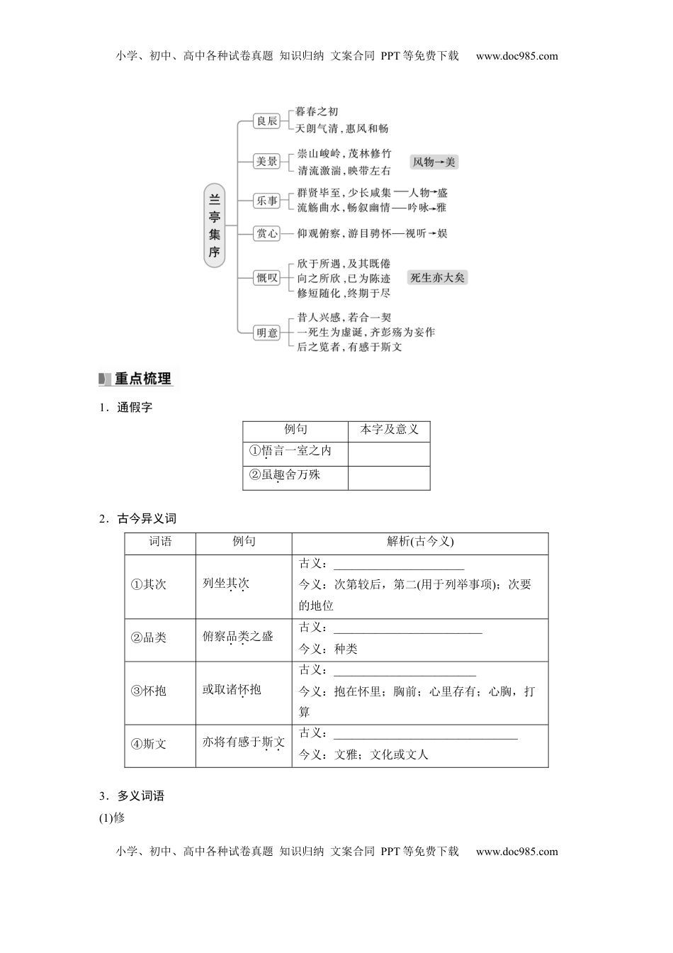 高考语文复习 选择性必修下册(一)　单篇梳理3　兰亭集序.docx