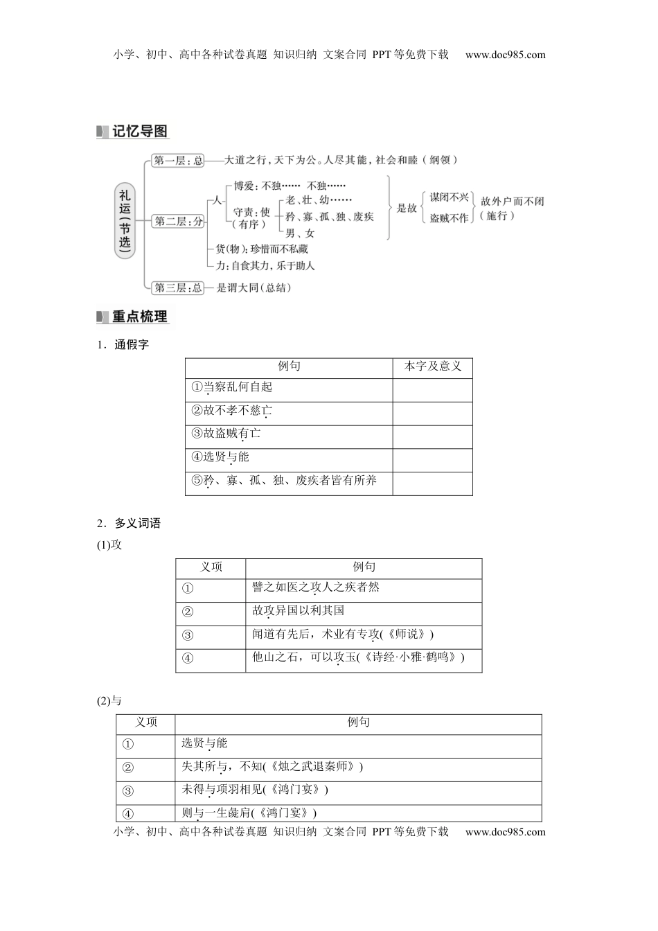 高考语文复习 选择性必修上册　单篇梳理6～7　兼爱　礼运(节选).docx
