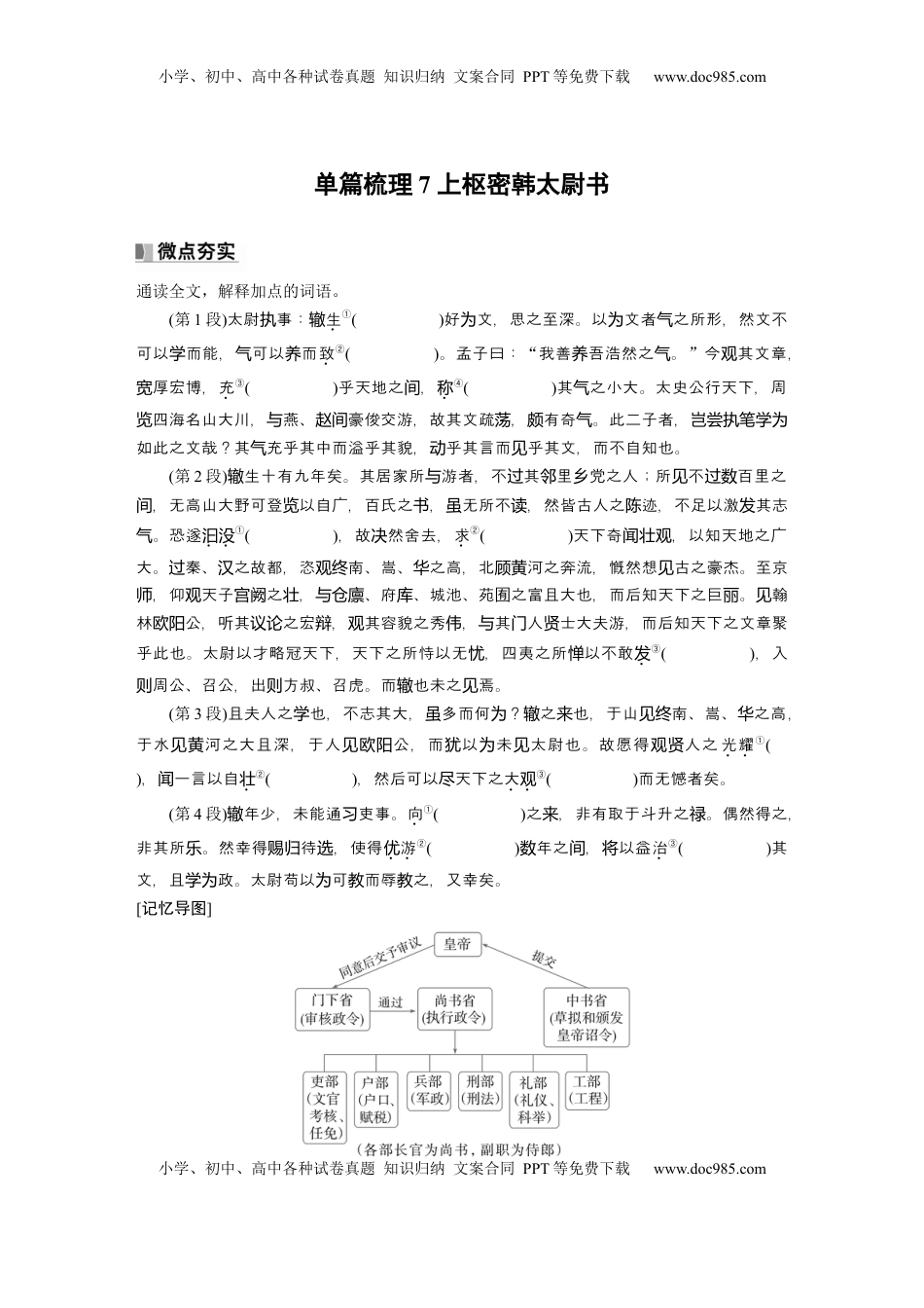 高考语文复习 选修(二)　单篇梳理7　上枢密韩太尉书.docx