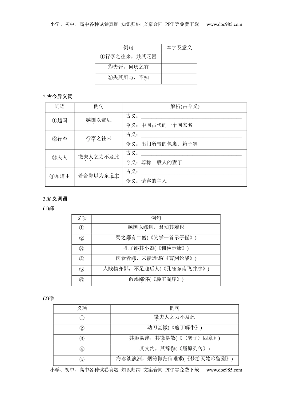 高考语文复习 必修下册(二)　单篇梳理4　烛之武退秦师.docx