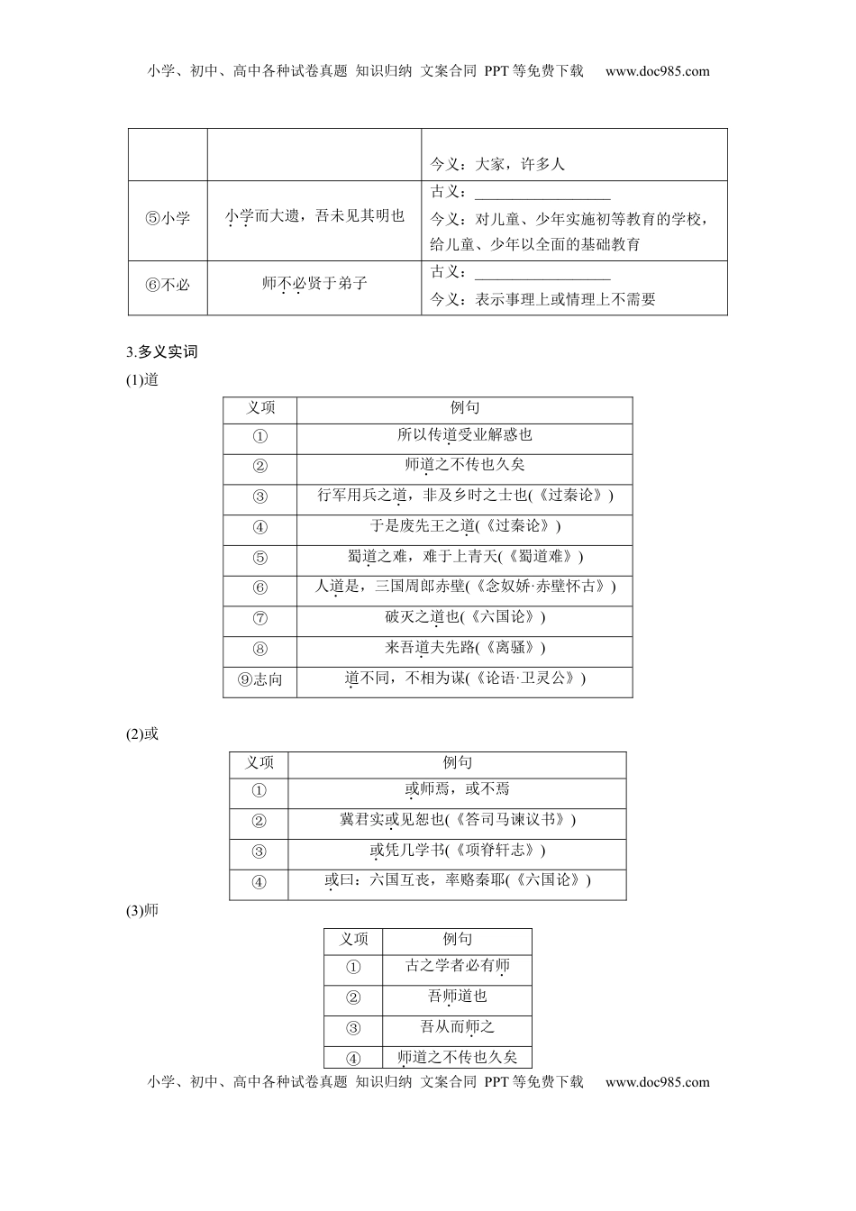高考语文复习 必修上册(一)　单篇梳理2　师说.docx