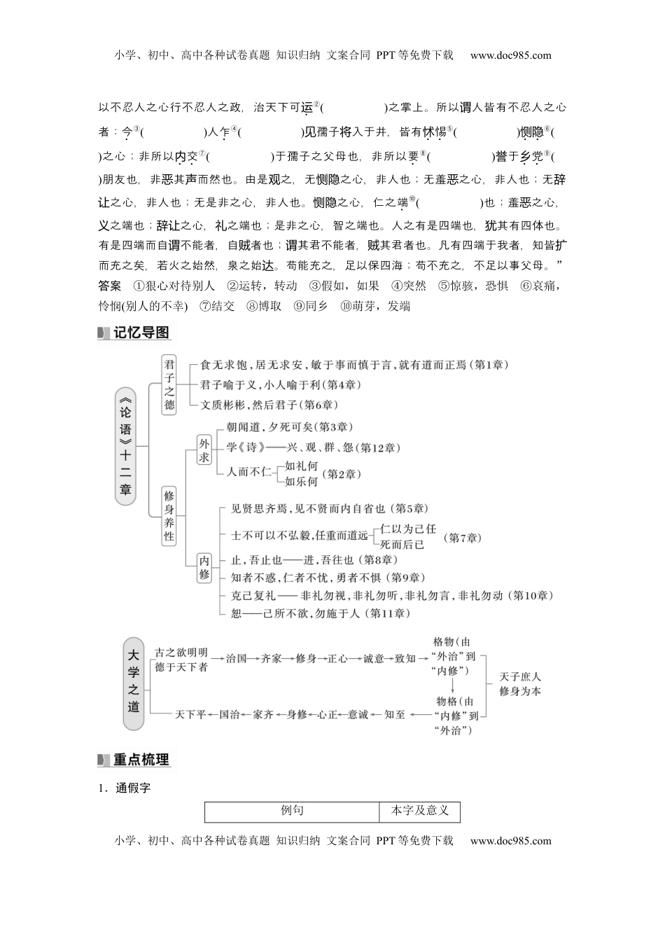 高考语文复习 选择性必修上册　单篇梳理1～3　《论语》十二章　大学之道　人皆有不忍人之心 (1).docx