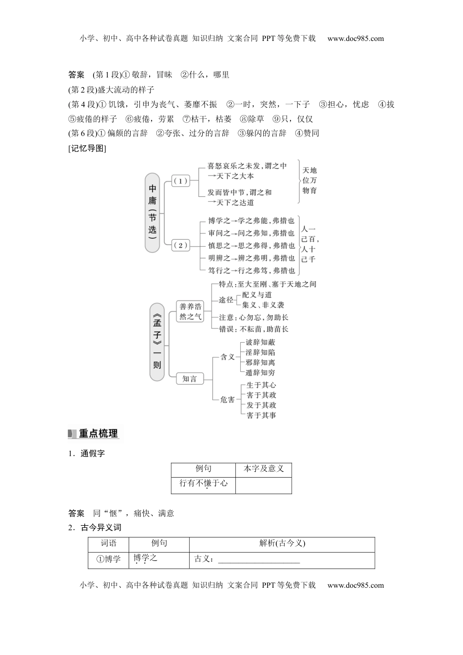 高考语文复习 选修(一)　单篇梳理3～4　中庸(节选)　《孟子》一则 (1).docx
