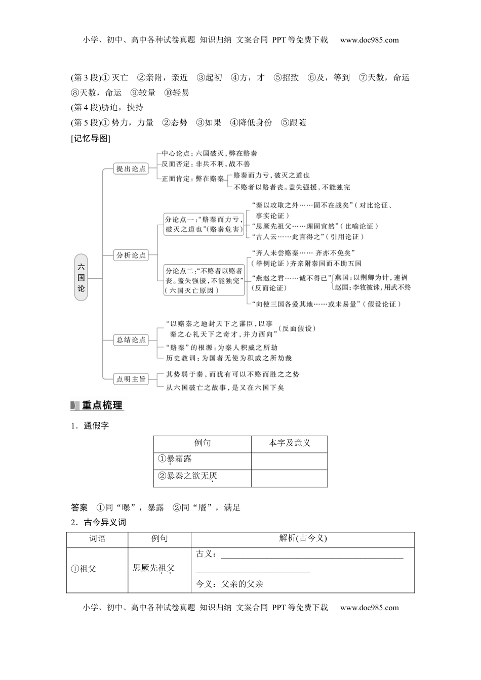 高考语文复习 必修下册(五)　单篇梳理12　六国论 (1).docx