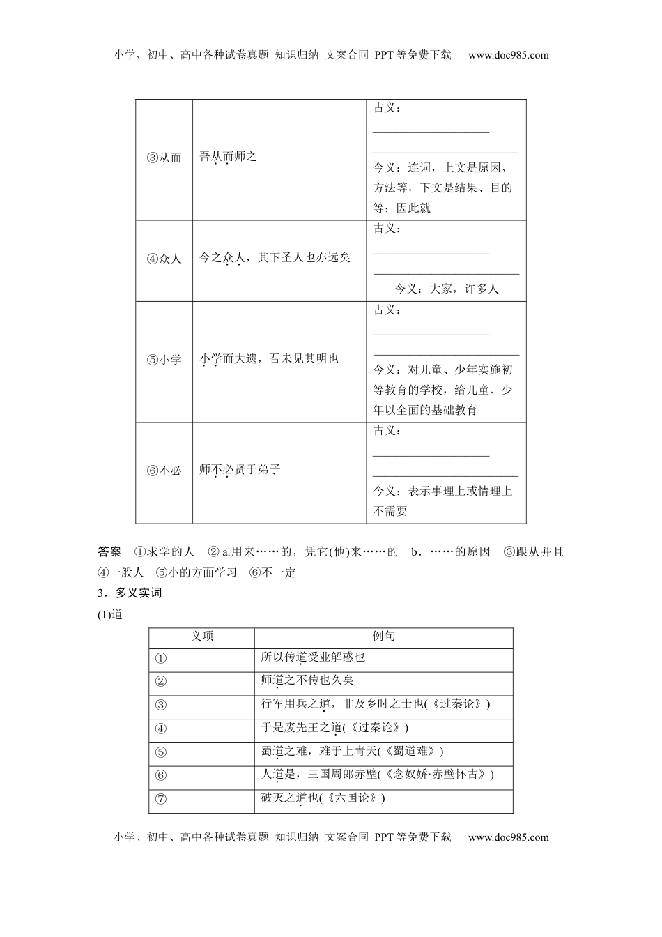 高考语文复习 必修上册(一)　单篇梳理2　师说 (1).docx
