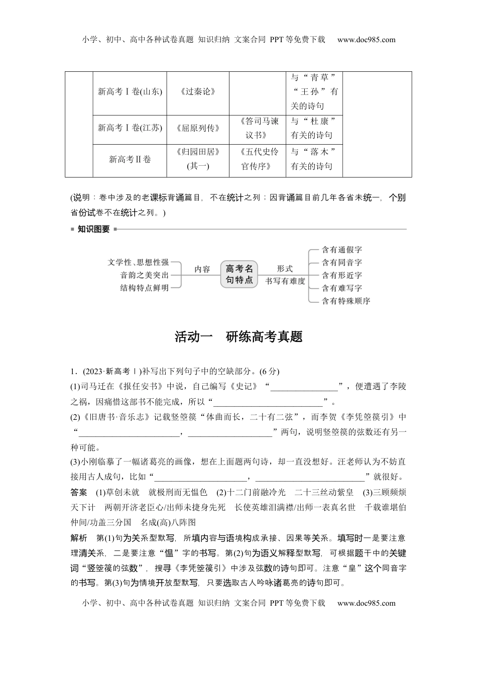 高考语文复习 板块七　学案65　掌握默写要点——选准句子，写对字形 (1).docx