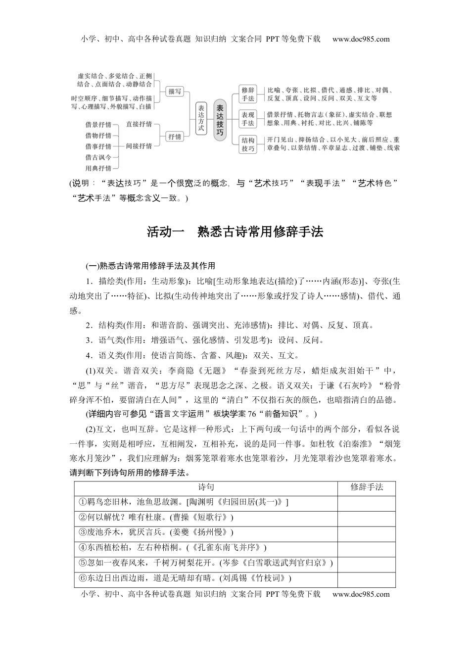 高考语文复习 板块六　学案62　赏析表达技巧(一)——精准判断，精析效果 (1).docx