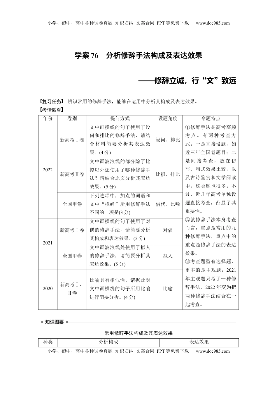 高考语文复习 板块八　学案76　分析修辞手法构成及表达效果——修辞立诚，行“文”致远 (1).docx