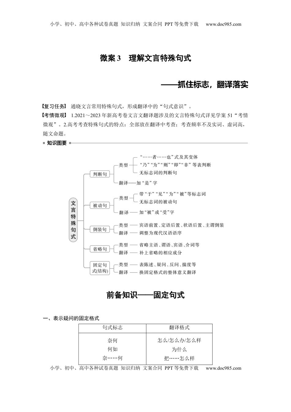 高考语文复习 板块五　微案3　理解文言特殊句式——抓住标志，翻译落实 (1).docx