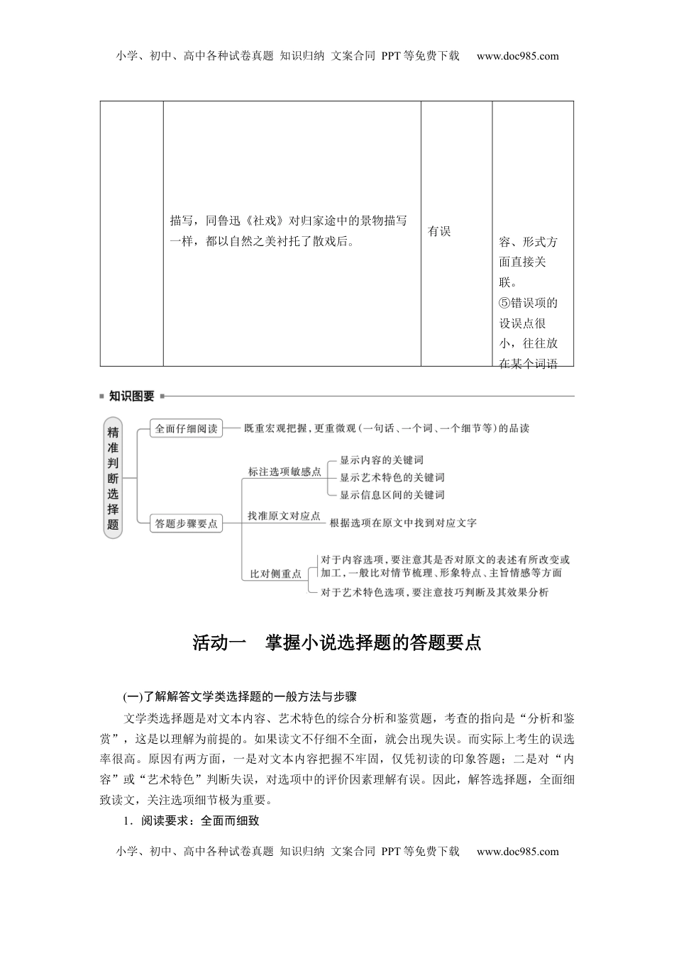 高考语文复习 板块三　学案21　精准判断选择题(小说、散文)——全面阅读，关注细节 (1).docx
