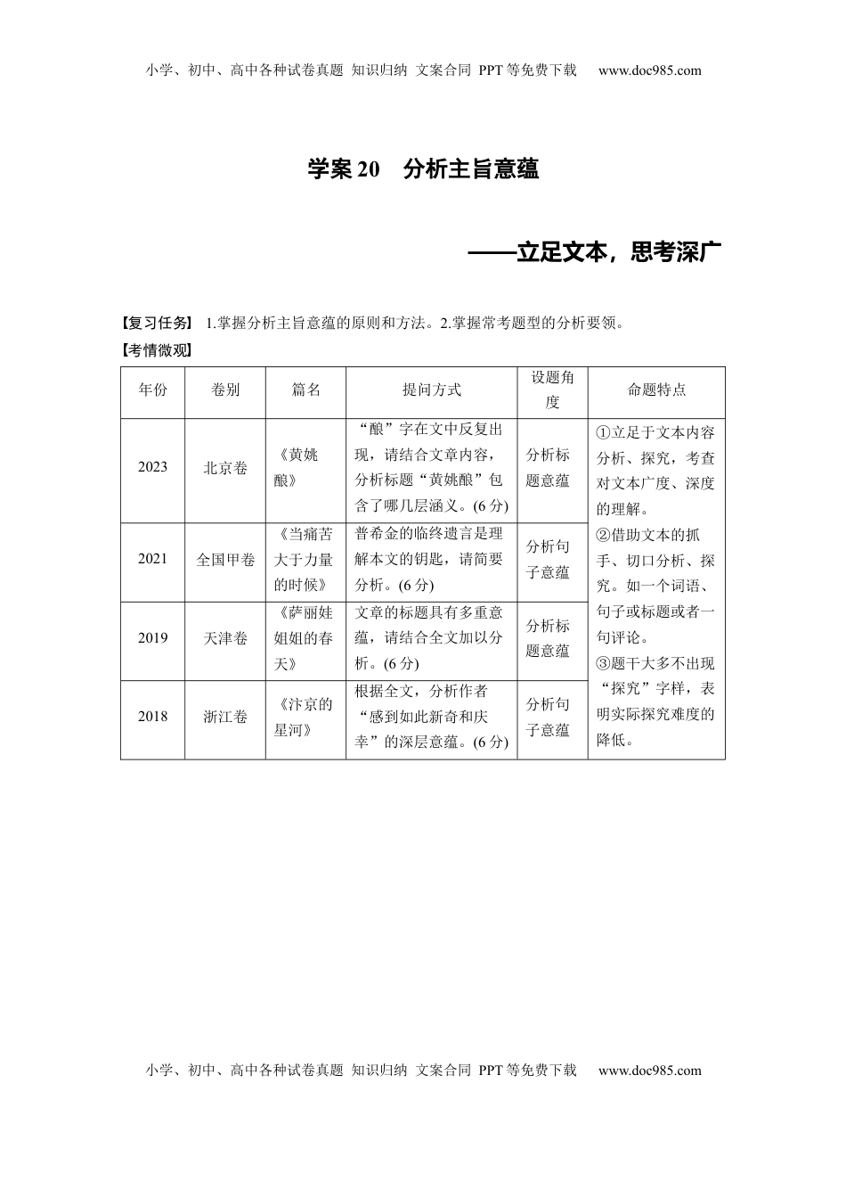 高考语文复习 板块三　学案20　分析主旨意蕴——立足文本，思考深广 (1).docx