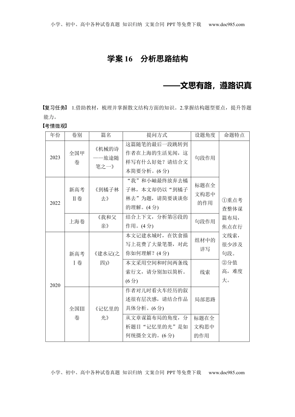 高考语文复习 板块三　学案16　分析思路结构——文思有路，遵路识真 (1).docx