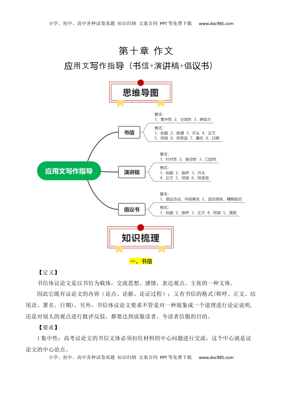 高考语文复习 专题09：应用文写作指导（书信+演讲稿+倡议书）（原卷版）-【上好课】2025年高考语文一轮复习知识清单.docx