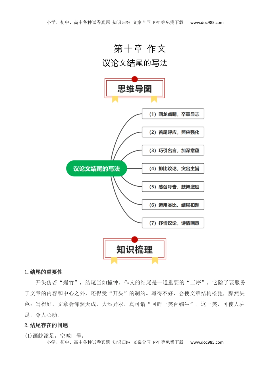 高考语文复习 专题05：议论文结尾的写法（原卷版）-【上好课】2025年高考语文一轮复习知识清单.docx