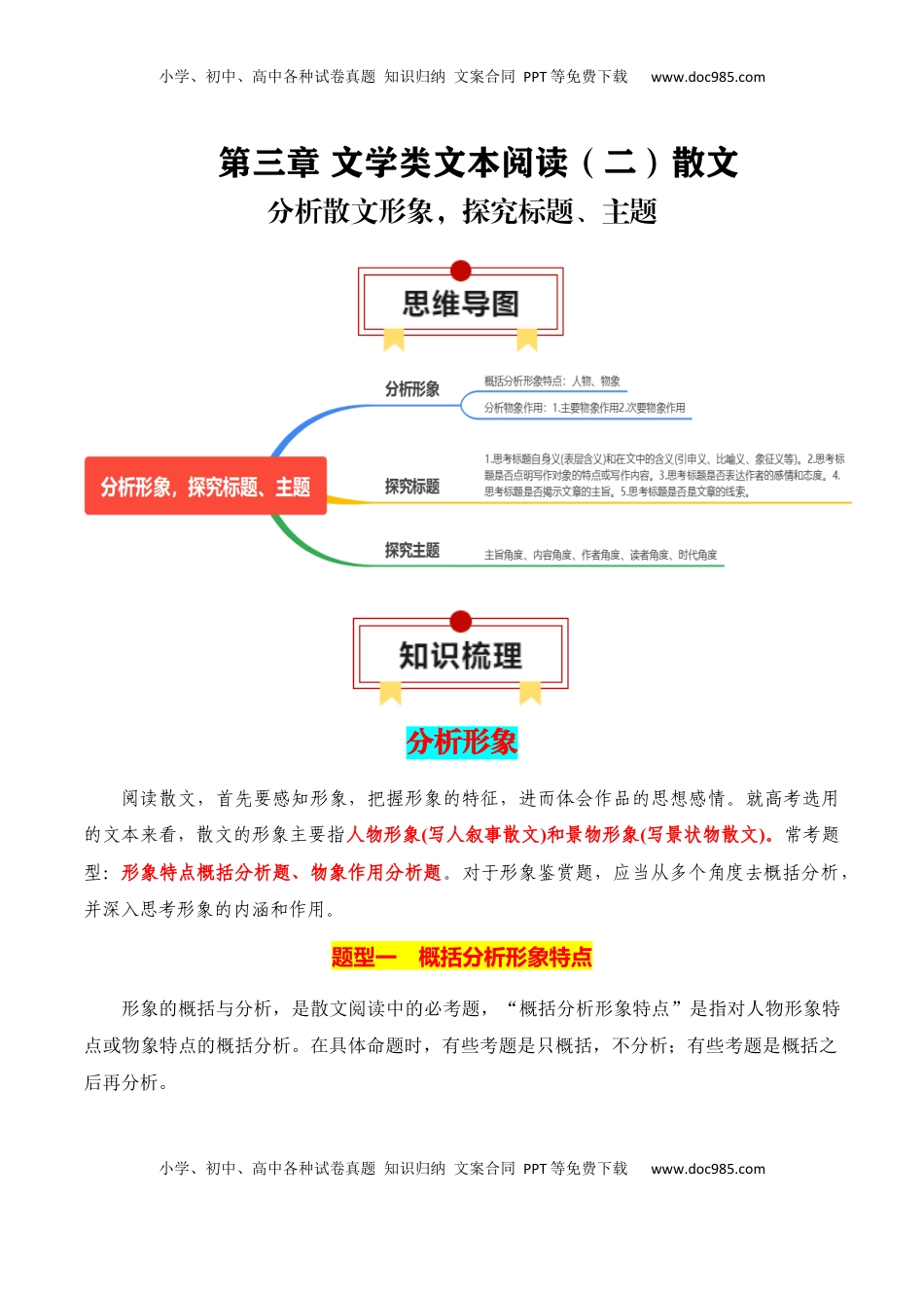 高考语文复习 专题04：分析散文形象，探究标题、主题（原卷版）-【上好课】2025年高考语文一轮复习知识清单.docx
