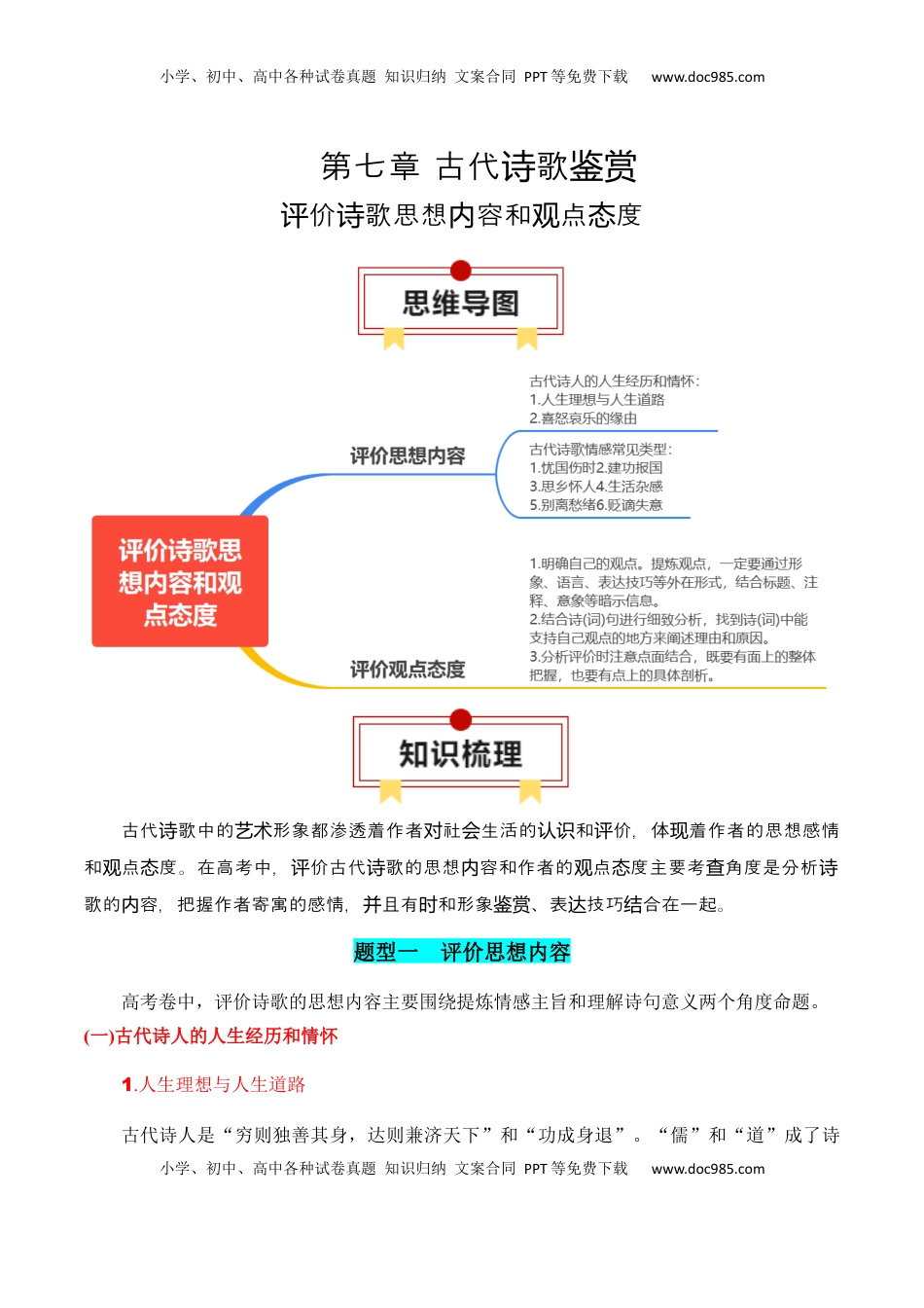 高考语文复习 专题05：评价诗歌思想内容和观点态度（原卷版）-【上好课】2025年高考语文一轮复习知识清单.docx