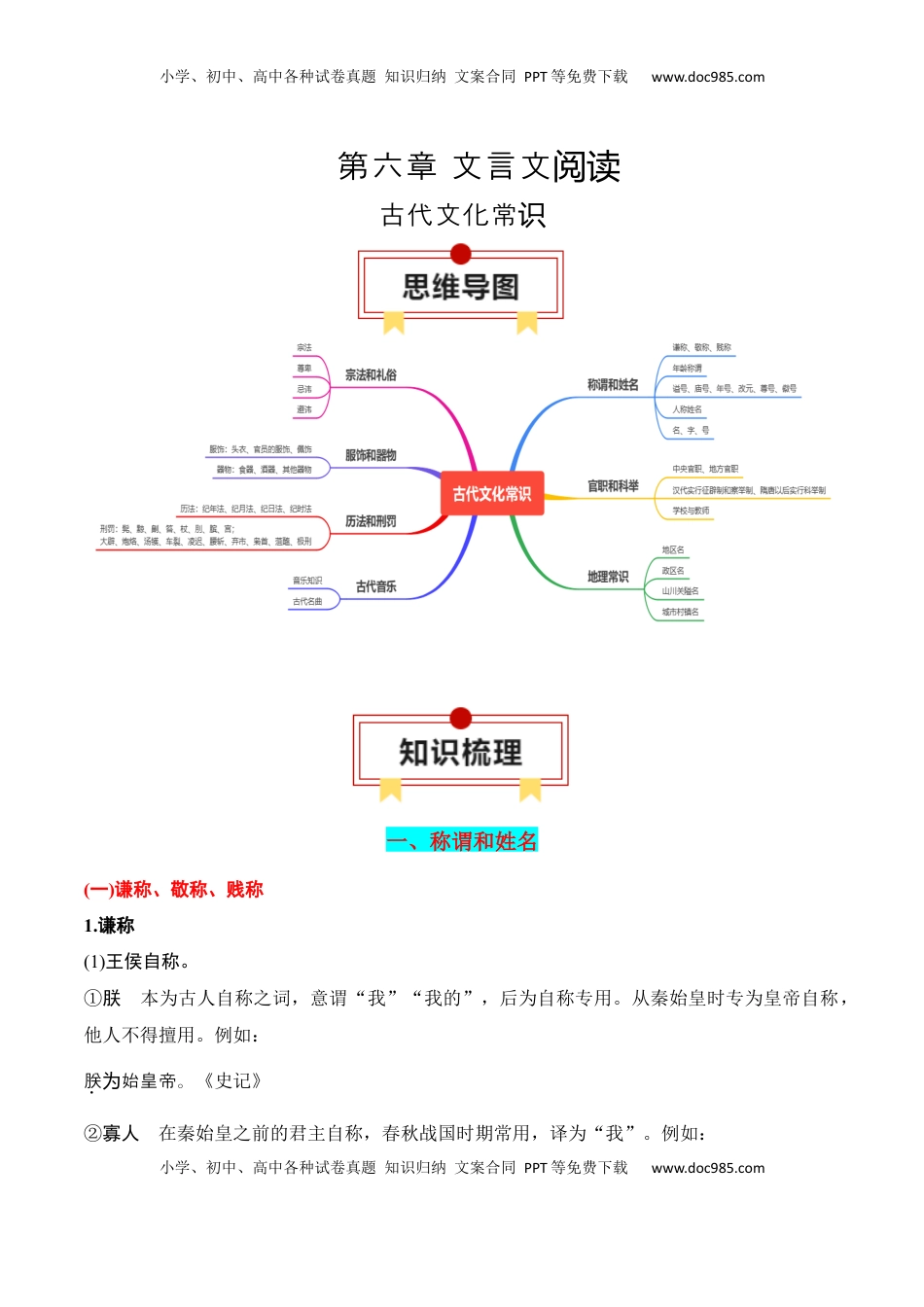 高考语文复习 专题10：古代文化常识（原卷版）-【上好课】2025年高考语文一轮复习知识清单.docx