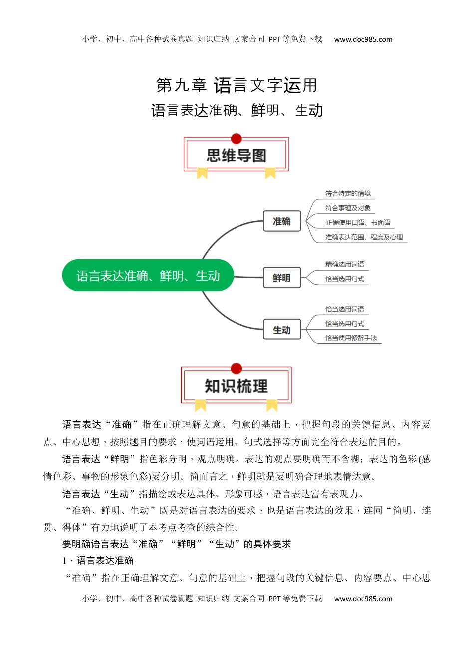 高考语文复习 专题10：语言表达准确、鲜明、生动（原卷版）-【上好课】2025年高考语文一轮复习知识清单.docx