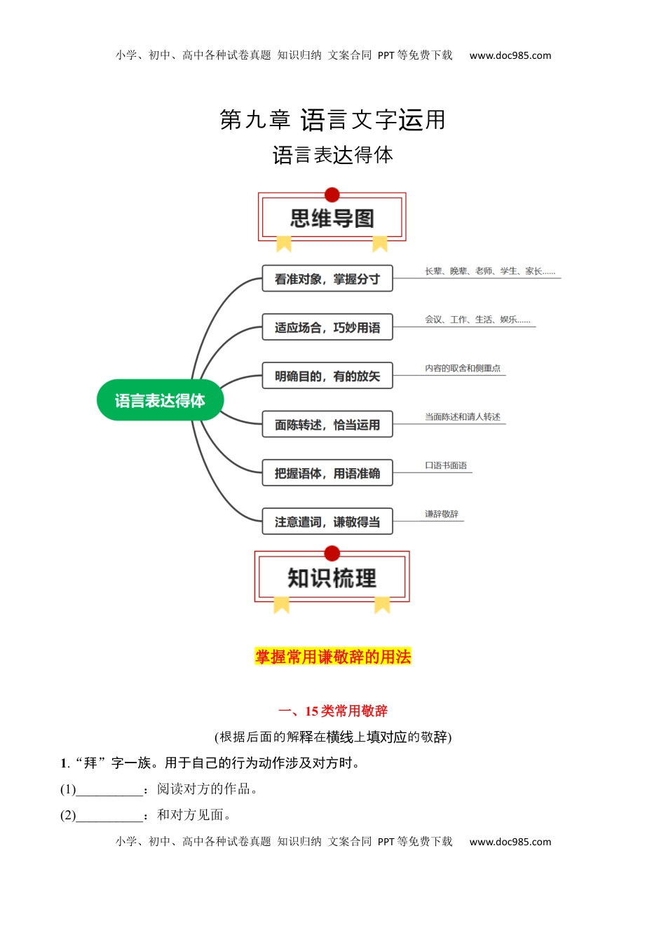 高考语文复习 专题08：语言表达得体（原卷版）-【上好课】2025年高考语文一轮复习知识清单.docx