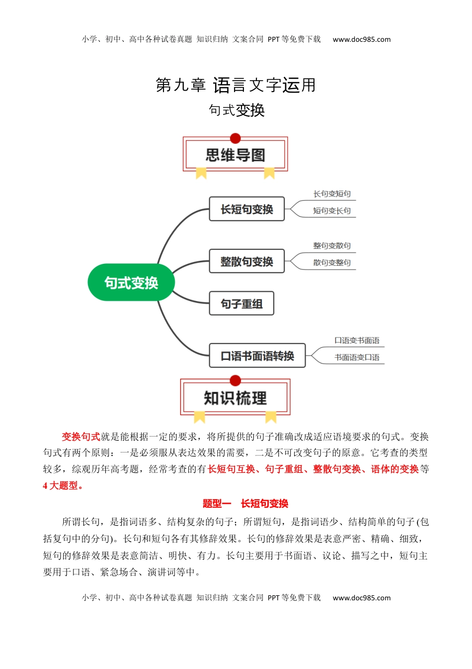 高考语文复习 专题07：句式变换（原卷版）-【上好课】2025年高考语文一轮复习知识清单.docx