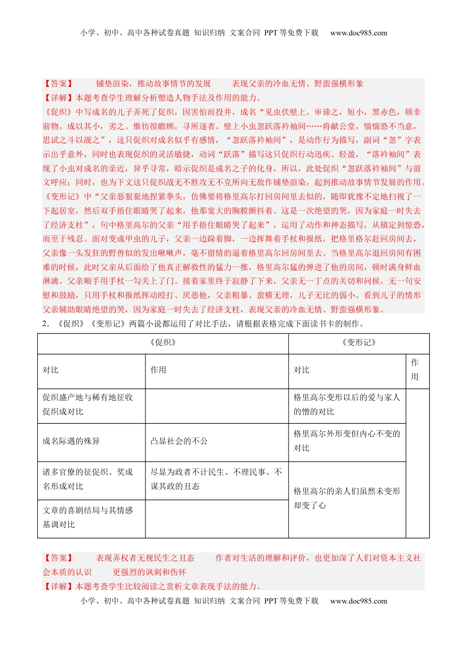 高考语文复习 第04讲 必修下《促织》一轮复习（练习）（解析版）.docx