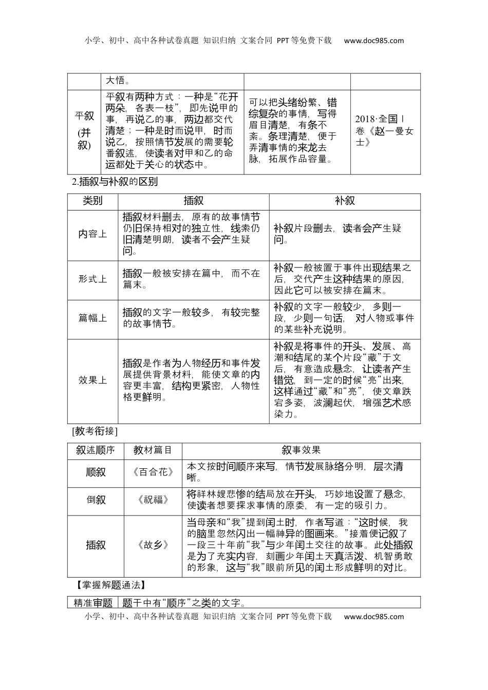 高考语文复习 2025届高中语文一轮复习学案45　叙述顺序和叙事时间、节奏（速度）（含答案）.docx
