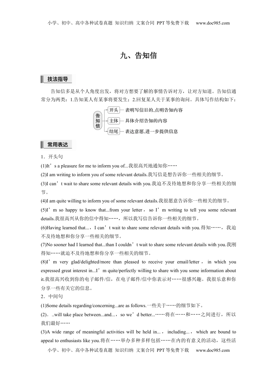 高考英语复习  第一章　九、告知信.docx