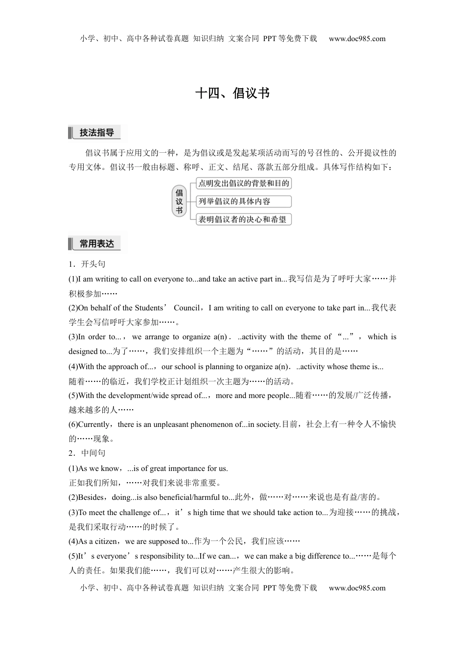 高考英语复习  第一章　十四、倡议书 (3).docx