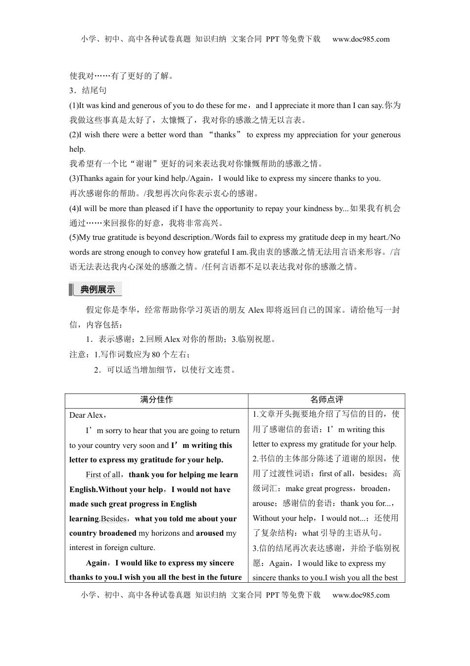 高考英语复习  第一章　四、感谢信 (3).docx