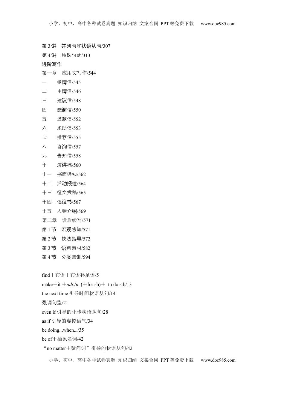 高考英语复习  复习讲义目录 (2).docx