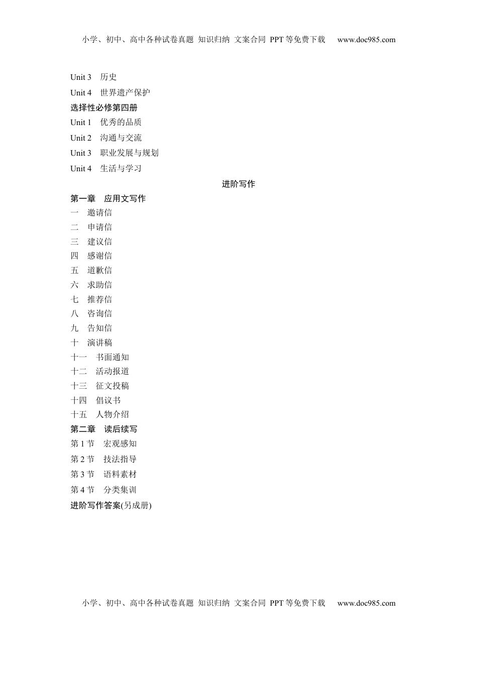 高考英语复习  话题晨背+进阶写作学生目录 (1).docx