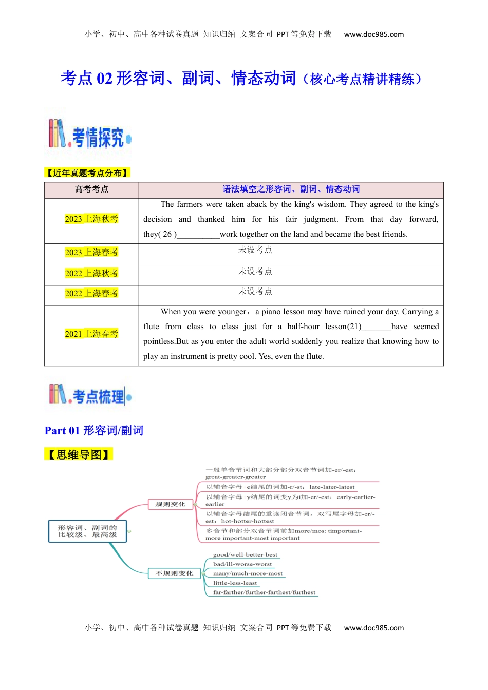 高考英语复习  考点02 语法填空之形容词、副词、情态动词（核心考点精讲精练）（原题版）.docx
