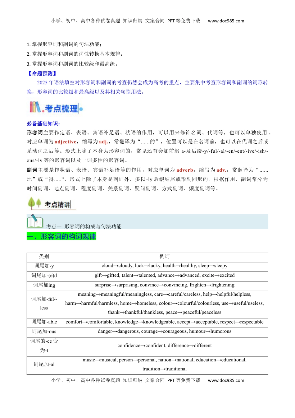 高考英语复习  考点05 形容词和副词（核心考点精讲精练）-备战2025年高考英语一轮复习考点帮（新高考通用）（原卷版）.docx