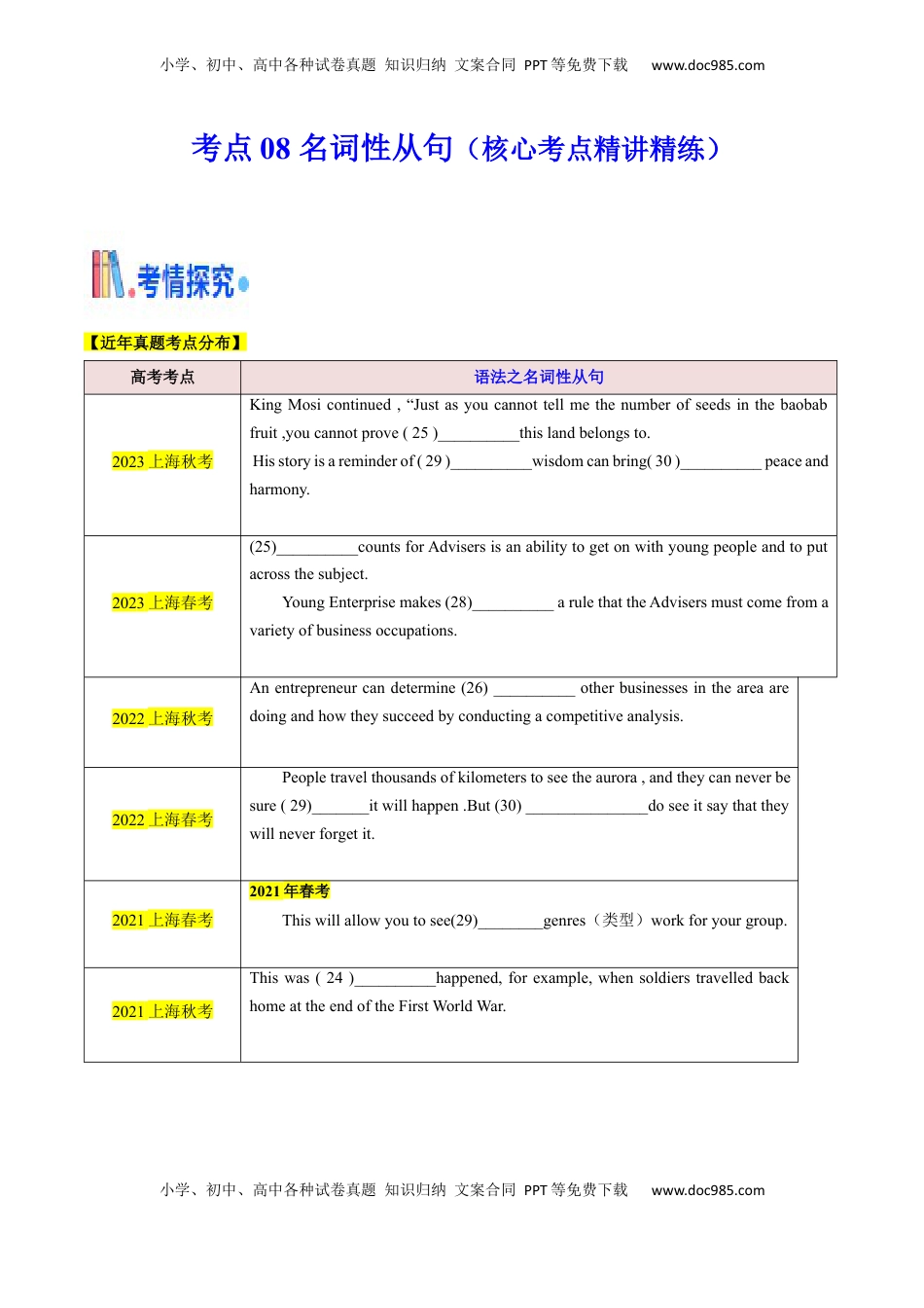 高考英语复习  考点08 名词性从句（核心考点精讲精练）（原题版）.docx