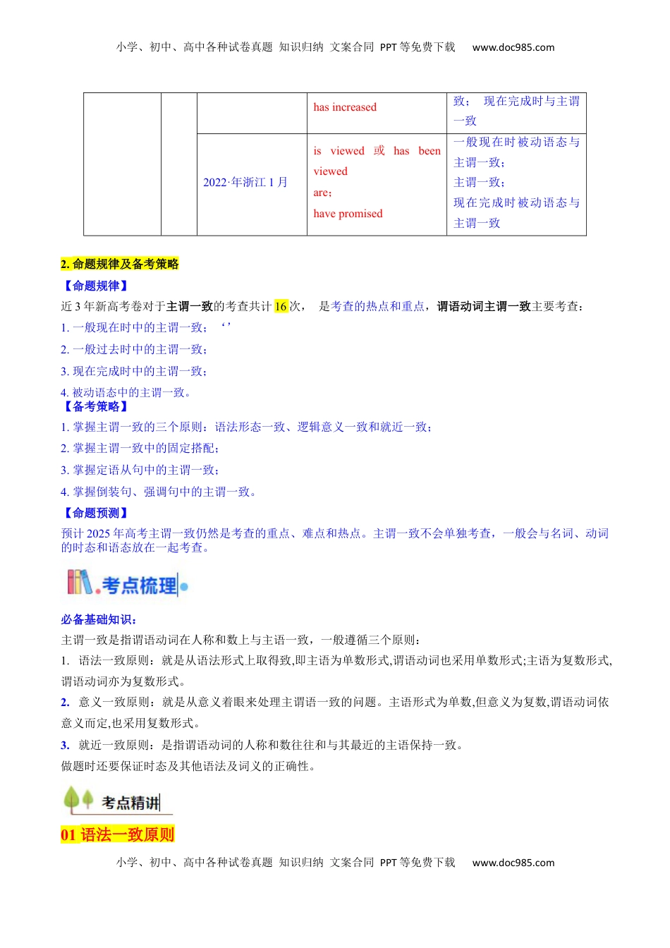 高考英语复习  考点10 主谓一致 （核心考点精讲精练）-备战2025年高考英语一轮复习考点帮（新高考通用）（原卷版） .docx