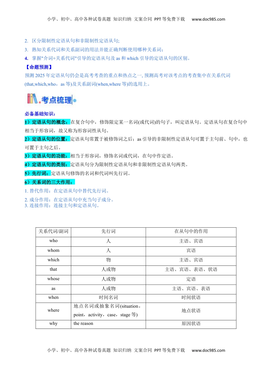 高考英语复习  考点17 定语从句 （核心考点精讲精练）-备战2025年高考英语一轮复习考点帮（新高考通用）（解析版）.docx