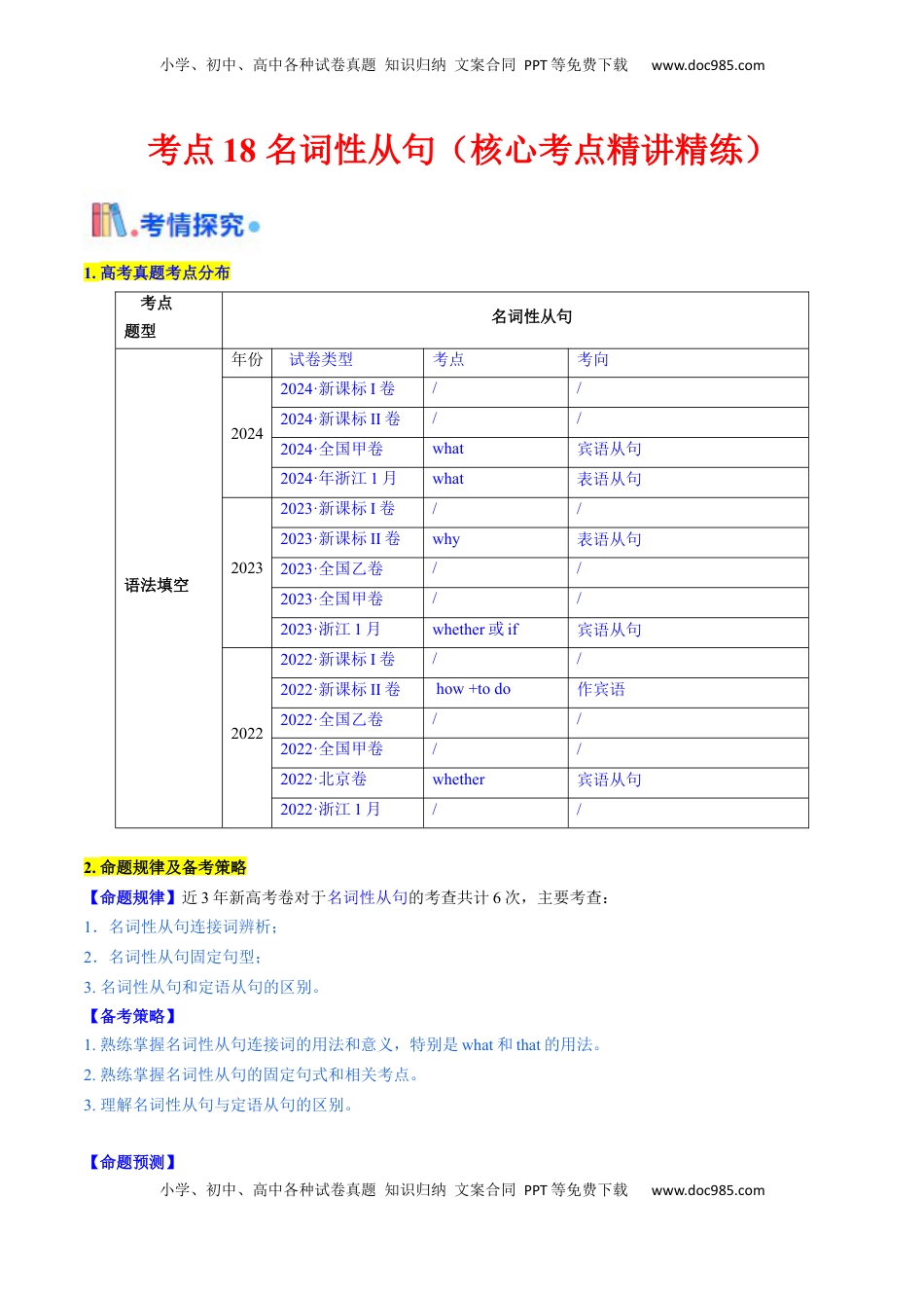 高考英语复习  考点18 名词性从句（核心考点精讲精练）-备战2025年高考英语一轮复习考点帮（新高考通用）（原卷版） .docx
