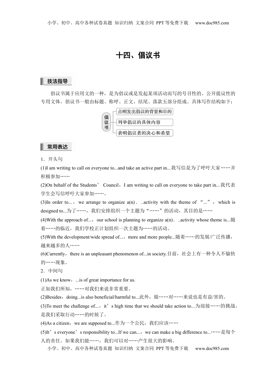 高考英语复习  十四、倡议书 (2).docx