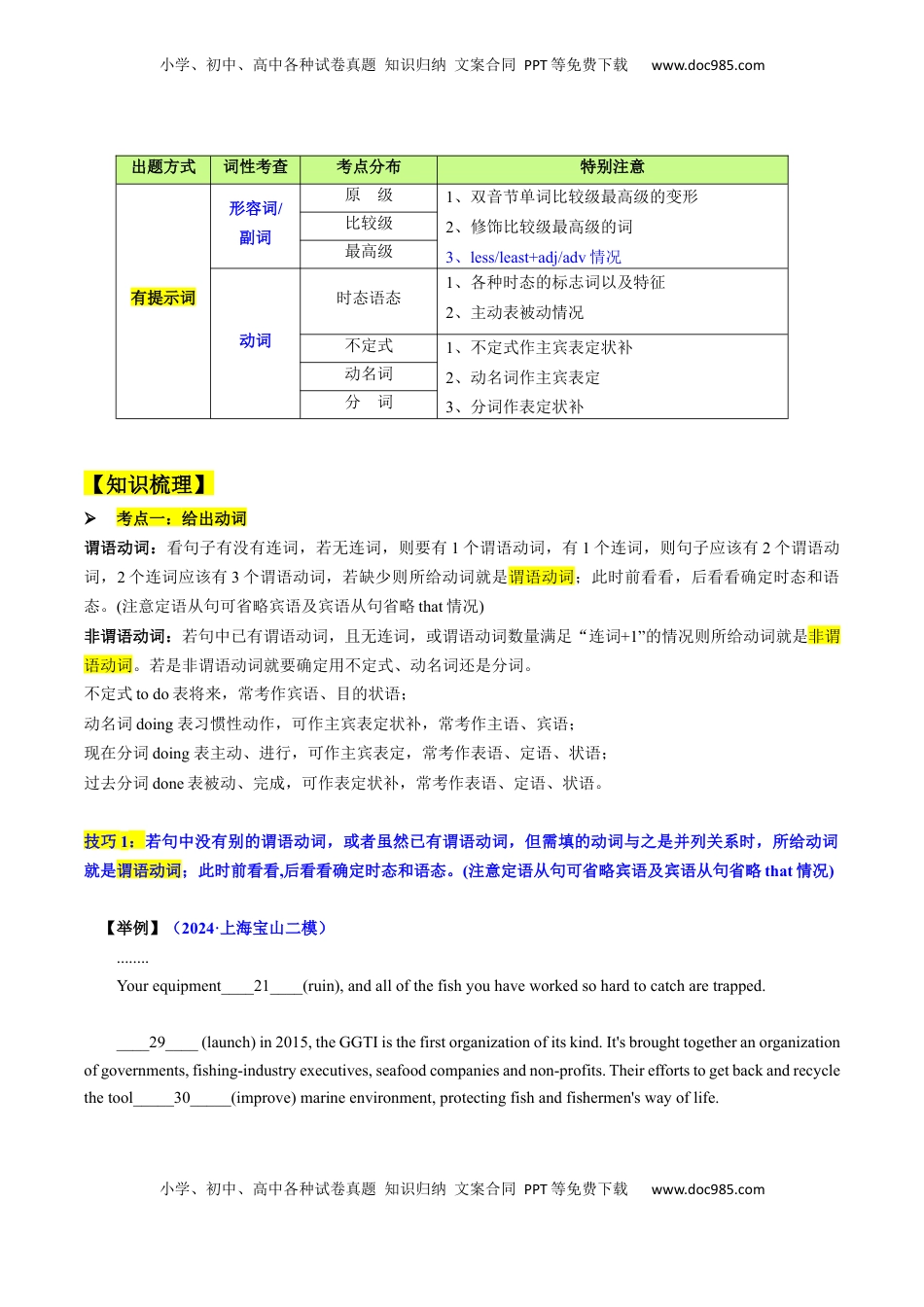 高考英语复习  题型突破01 语法填空之有提示词（核心考点精讲精练）（原题版）.docx