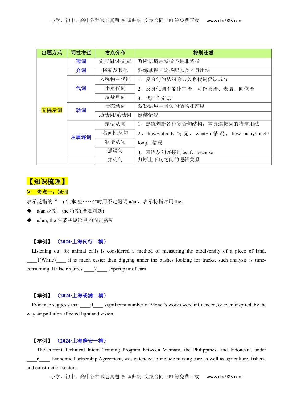 高考英语复习  题型突破02 语法填空之无提示词（核心考点精讲精练）（原题版）.docx