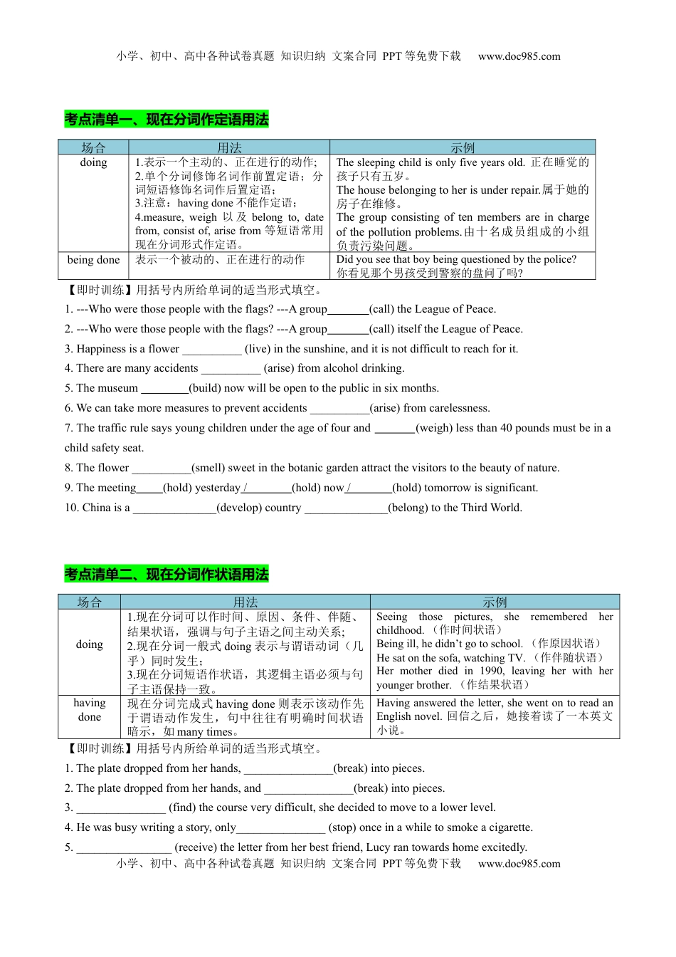 高考英语复习  专题03 现在分词七大考点归纳(讲案)(快问快答+考点细目+精讲精练+真题分类+作文升格+原创语填) 原卷版.docx