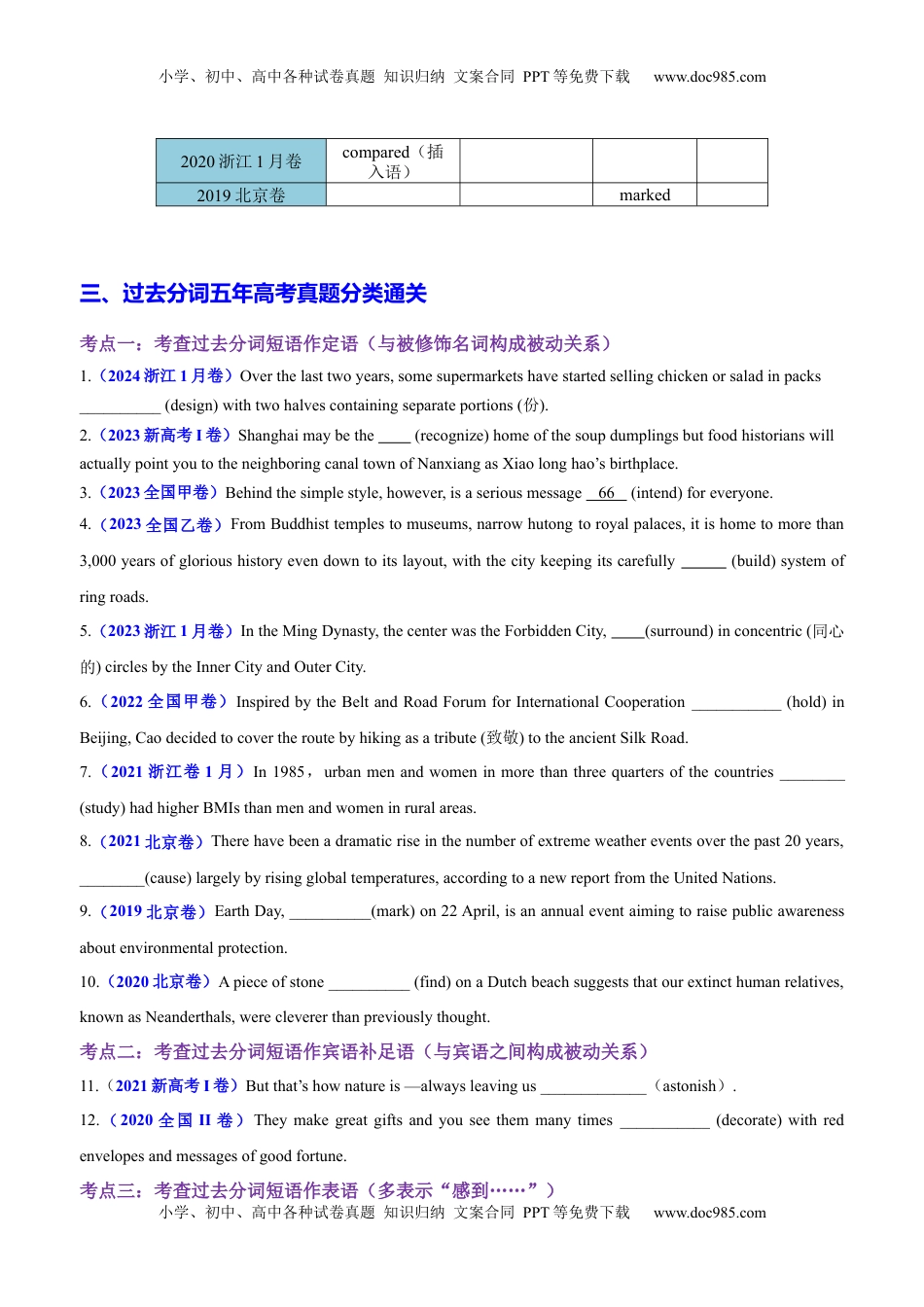 高考英语复习  专题04 语法填空之过去分词100题（练案）思维导图+考点细目表+五年真题分类通关+名校好题通关）原卷版.docx
