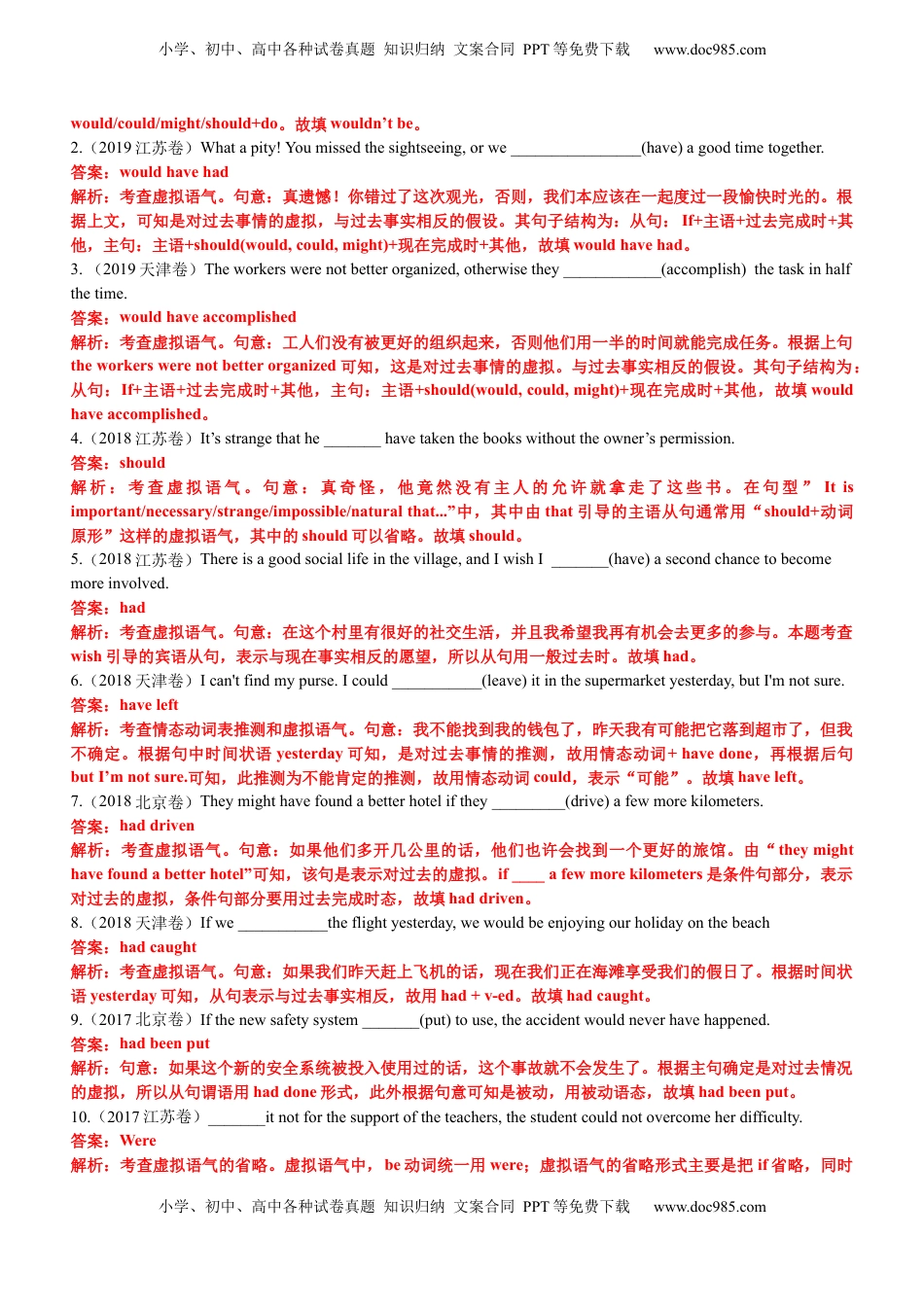 高考英语复习  专题09 语法填空之虚拟语气100题（练案）解析版.docx