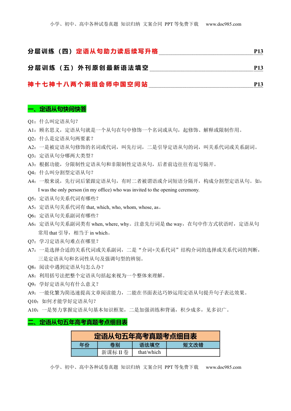 高考英语复习  专题11 定语从句十大考点（讲案） 原卷版.docx